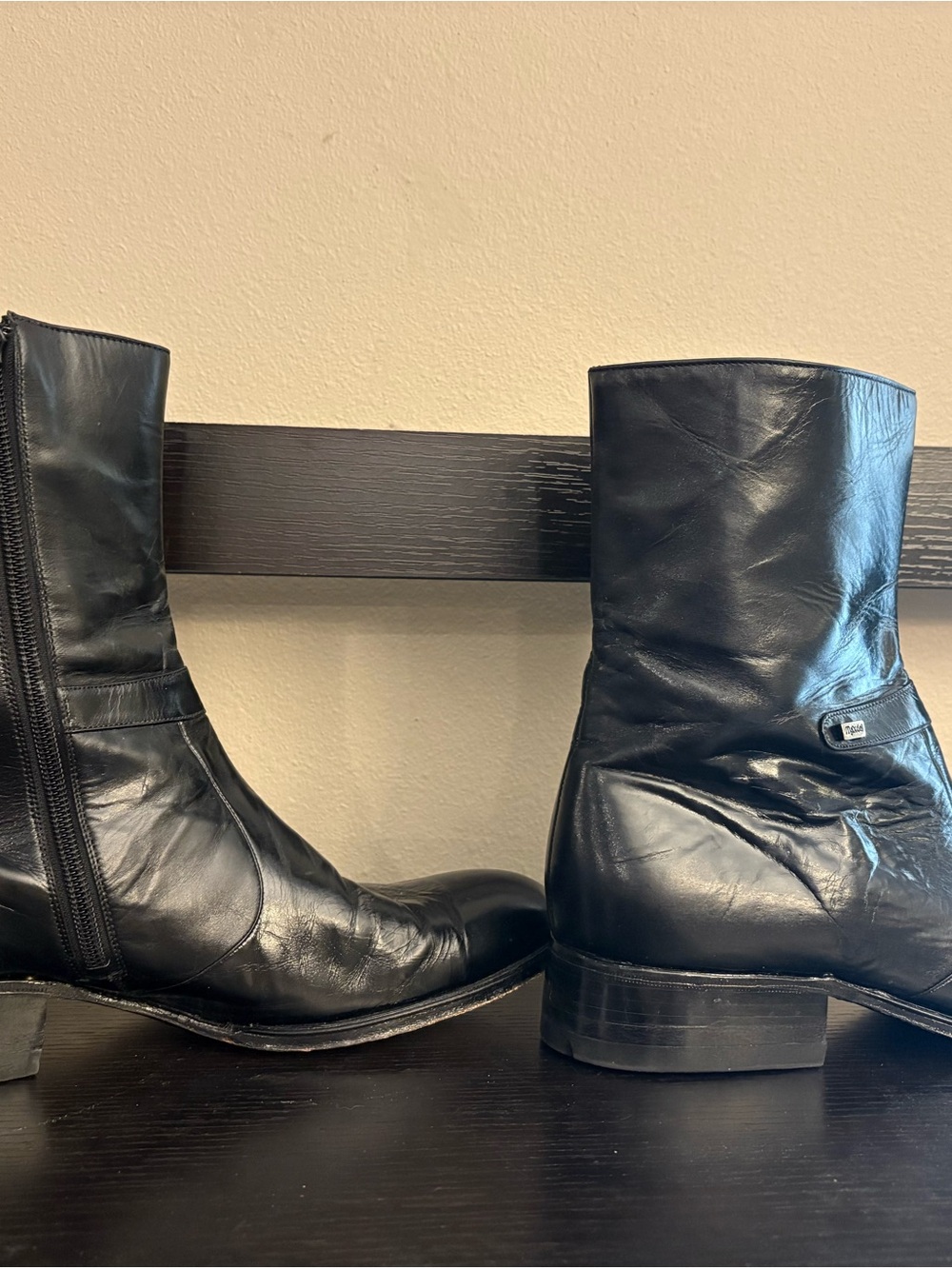 Men's Black Leather Ankle Boots Side-Zip Beatles Motorcycle 7 - Picture 4 of 9